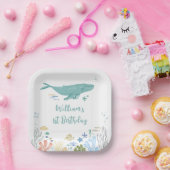Walvis onder het Zee 1e Verjaardag Papieren Bordje (Feest)
