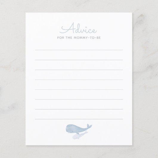 Walvis Onder het Zee Baby shower Advies Kaart (Voorkant)