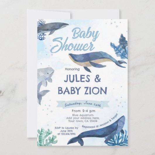 Walvis - onder het Zee Baby shower Invitation Kaart (Voorkant)