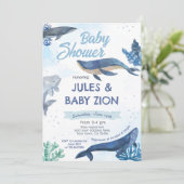 Walvis - onder het Zee Baby shower Invitation Kaart (Staand voorkant)