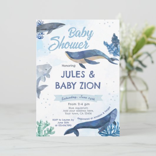 Walvis - onder het Zee Baby shower Invitation Kaart (Staand voorkant)