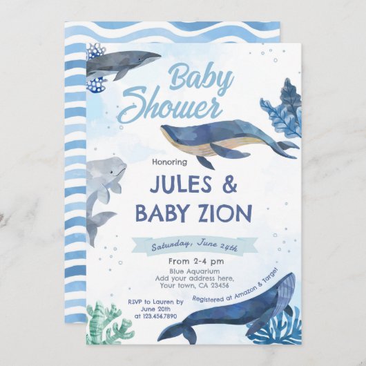 Walvis - onder het Zee Baby shower Invitation Kaart (Voorkant / Achterkant)