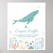 Walvis onder het Zee Baby shower luier Raffle teke Poster