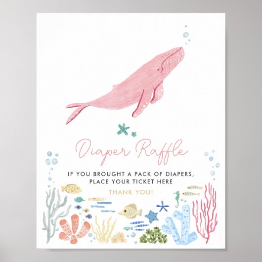 Walvis onder het Zee Baby shower luier Raffle teke Poster (Voorkant)