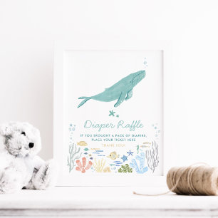 Walvis onder het Zee Baby shower luier Raffle teke Poster
