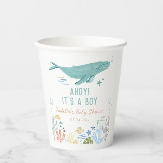Walvis onder het Zee Baby shower Papieren Bekers (Voorkant)