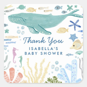 Walvis onder het Zee Baby shower Vierkante Sticker