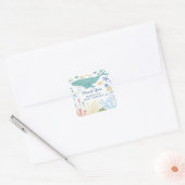 Walvis onder het Zee Baby shower Vierkante Sticker (Envelop)