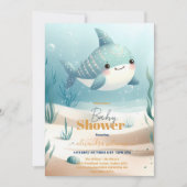 Walvis onder het Zee Blue Waterverf Baby shower Kaart (Voorkant)