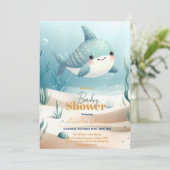 Walvis onder het Zee Blue Waterverf Baby shower Kaart (Staand voorkant)