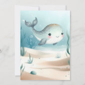 Walvis onder het Zee Blue Waterverf Baby shower Kaart (Achterkant)