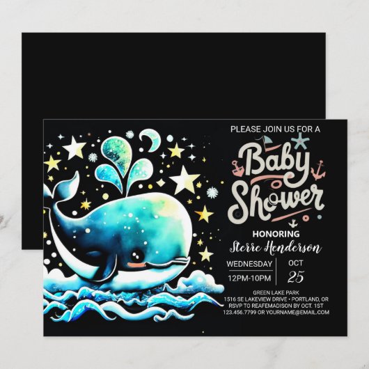 Walvis onder het Zee Boho Boy Baby shower Kaart (Voorkant / Achterkant)