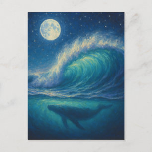 Walvis onder maanverlichte golf - Pastel schilders Briefkaart