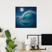 Walvis onder maanverlichte golf - Pastel schilders Poster (Thuiskantoor)