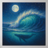 Walvis onder maanverlichte golf - Pastel schilders Poster (Voorkant)