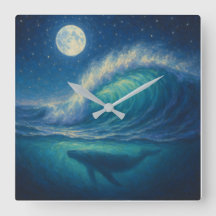 Walvis onder maanverlichte golf - Pastel schilders