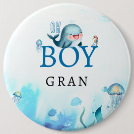 Walvis onder Zee Waterverf jongen Baby shower oma Ronde Button 6,0 Cm