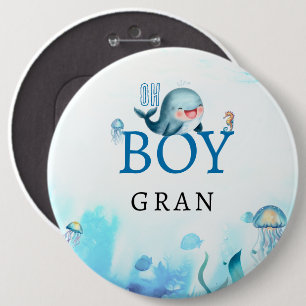 Walvis onder Zee Waterverf jongen Baby shower oma Ronde Button 6,0 Cm