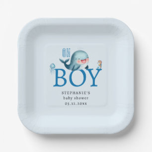 Walvis onder Zee Waterverf Sweet Boy Baby shower Papieren Bordje
