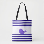 Walvis op blauw en wit gestreept tote bag (Voorkant)