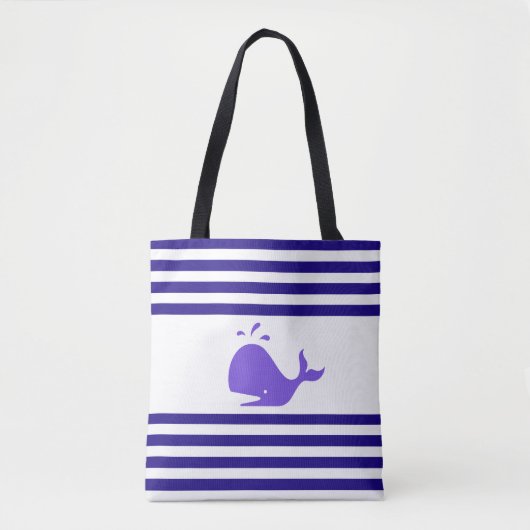 Walvis op blauw en wit gestreept tote bag (Voorkant)