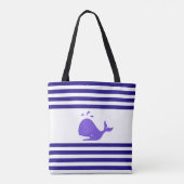 Walvis op blauw en wit gestreept tote bag (Achterkant)