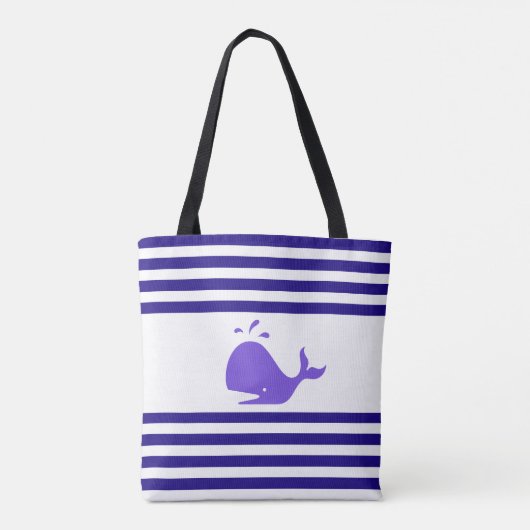 Walvis op blauw en wit gestreept tote bag (Achterkant)