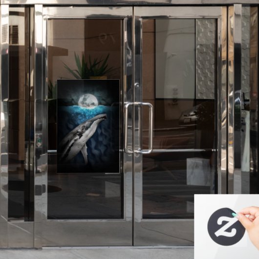 walvis op maanlicht raamsticker (Kantoordeur)