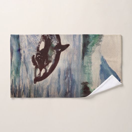 Walvis, Orka Waterverf tekening Badkamer Handdoek  (Handdoek)