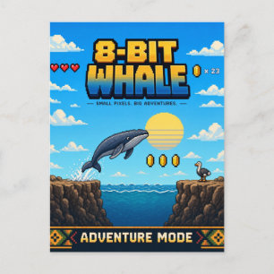 Walvis, Retro 8-Bit Pixelkunst Briefkaart