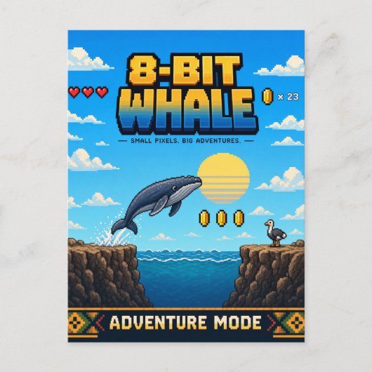 Walvis, Retro 8-Bit Pixelkunst Briefkaart (Voorkant)