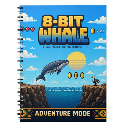Walvis, Retro 8-Bit Pixelkunst Notitieboek (Voorkant)