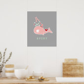 Walvis Rode Strik Monogram Meisje Kinderkamer Muur Poster (Keuken)
