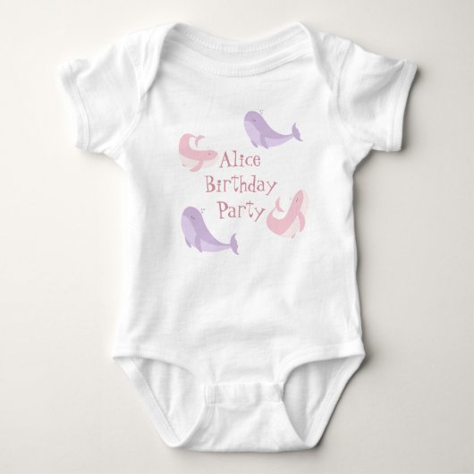 Walvis Roze Sering Pastelkleurige Oceaan Vis Verja Romper (Voorkant)