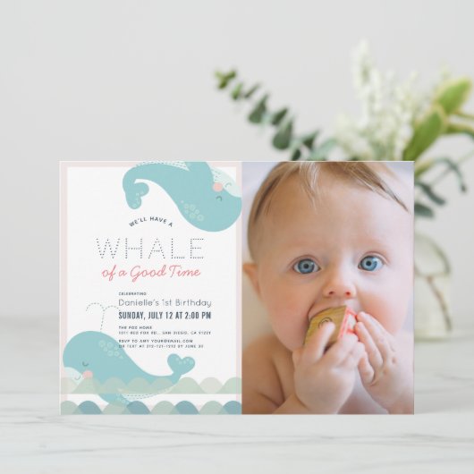 Walvis van een goede tijd Roze Meisje 1e verjaarda Kaart (Staand voorkant)