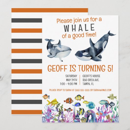 Walvis van een leuke tijd, verjaardagsfeestje Trop Kaart (Voorkant / Achterkant)