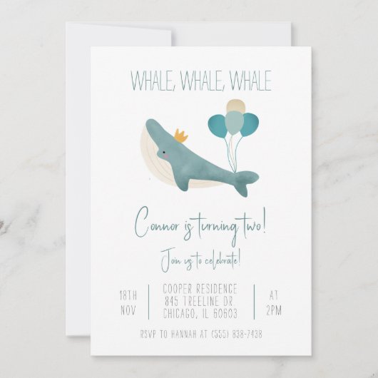 Walvis Verjaardagsuitnodiging Kaart (Voorkant)