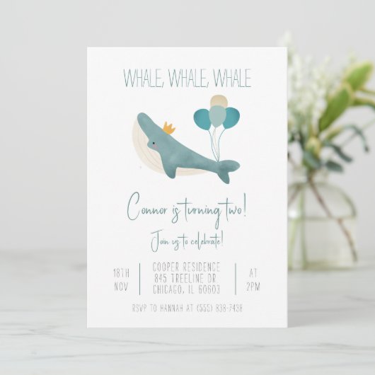 Walvis Verjaardagsuitnodiging Kaart (Staand voorkant)