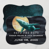 Walvis vliegt naar de maan Trouw Save the Date Kaart (Voorkant / Achterkant)