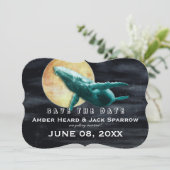 Walvis vliegt naar de maan Trouw Save the Date Kaart (Staand voorkant)