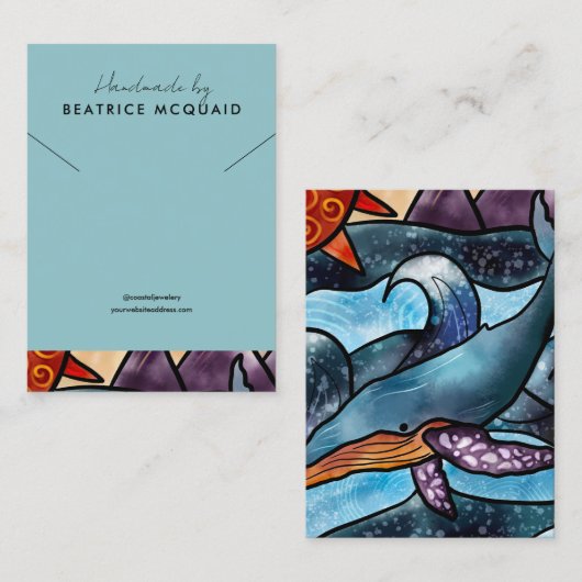walvis voor de Waterverf | Ketting Display Kaart Visitekaartje (Voorkant / Achterkant)
