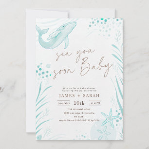 Walvis Watercolor Zee Ziet Je Gauw Baby Borrel Kaart
