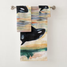 Walvis Waterverf Kunst Tekening Badkamer Handdoek 