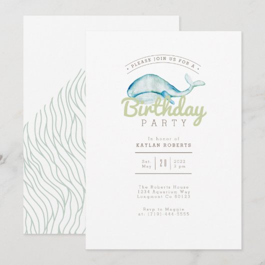 Walvis Waterverf | Verjaardagsfeestje | Leven in d Kaart (Voorkant / Achterkant)