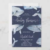 Walvis Waterverf Zwart Baby shower Invite Kaart (Voorkant)