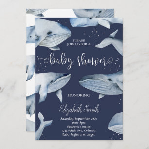 Walvis Waterverf Zwart Baby shower Invite Kaart