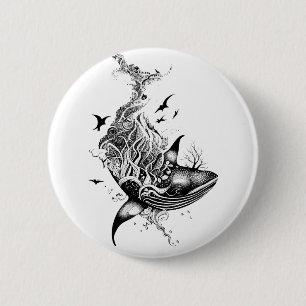 Walvis Wilde Dieren Natuur Illustratie Art Tattoo Ronde Button 5,7 Cm