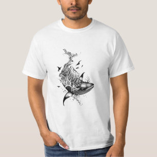 Walvis Wilde Dieren Natuur Illustratie Art Tattoo T-shirt
