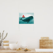 Walvis & Zeilboot – Minimale Oceaan Kunst Poster (Keuken)