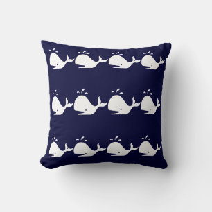 Walvisafbijten WHITE op NAVY BLUE PILLOW Kussen